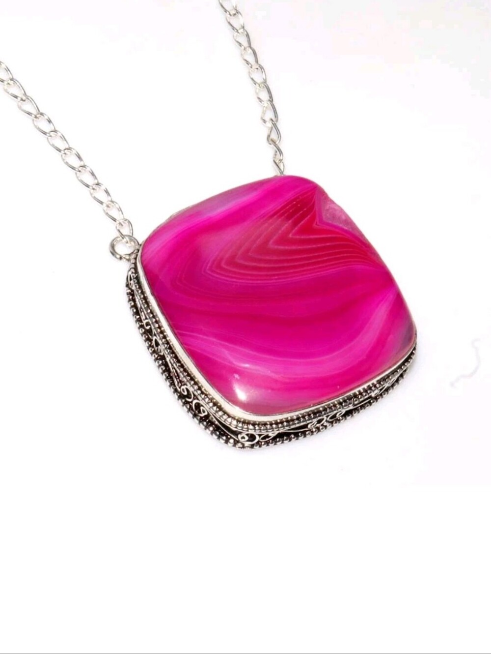 Pink Botswana Agate Gemstone Jewelry 925 Sterling Silver Handmade Necklace